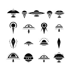 Alien Spaceship Silhouette Clipart on White Background