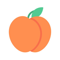 A Flat Design Peach with Green Leaf Illustration