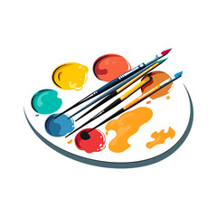 Artists Palette Silhouette with Paint and Brush