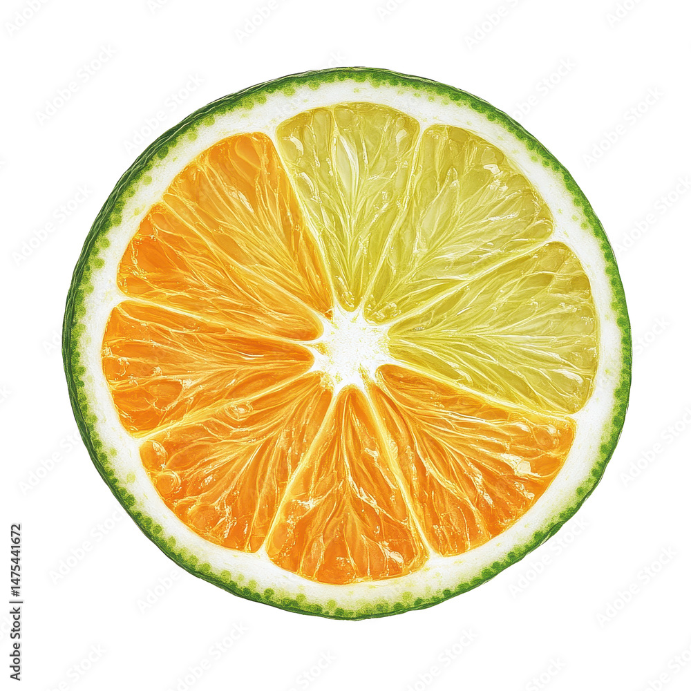 Poster lime bergamot orange slice isolated on a transparent background showcasing vibrant colors and textur