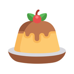 Delicious Caramel Custard Pudding Dessert with Cherry Topping