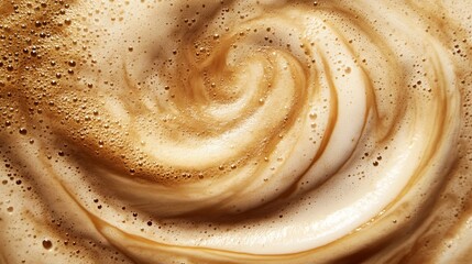 Swirling creamy latte art coffee drink beverage texture background hot foam food cafe milk rich warm