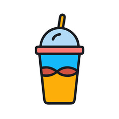 Colorful iced beverage icon with straw on black background