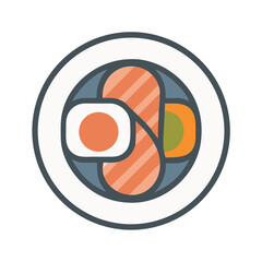 Abstract Bento Box Icon with Sushi and Vegetables