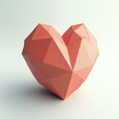 A stylized, abstract red heart serves as a modern 3D love symbol, set against a plain white backdrop