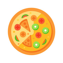 Flat illustration of pizza with tomatoes and olives