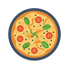 Flat Vector Pizza Illustration on black background overhead view