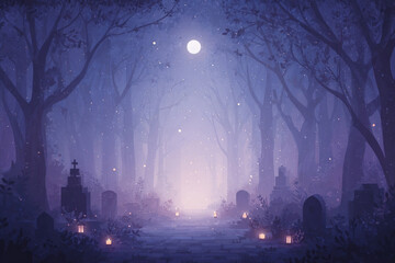 Spooky Forest with Moonlight, Halloween Background