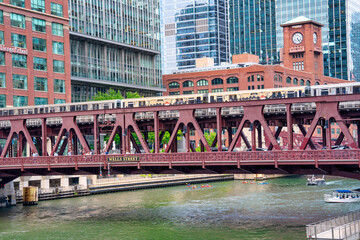 Chicago, IL - July 25, 2024: Chicago boat tour along Chicago river