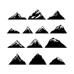 Mountain Peak at Dusk Silhouette Clipart on White Background