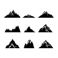 Mountain Peak at Dusk Silhouette Clipart on White Background