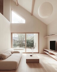 Modern, minimalist living room with natural light.