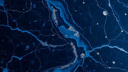 Abstract Aerial View of Blue Marble Pattern with Cracked Veins and Metallic Highlights