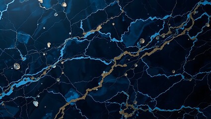 Luxurious Black and Blue Marble with Gold Veins – Abstract Stone Texture

