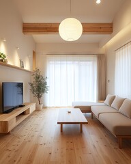 Modern, minimalist living room interior design.