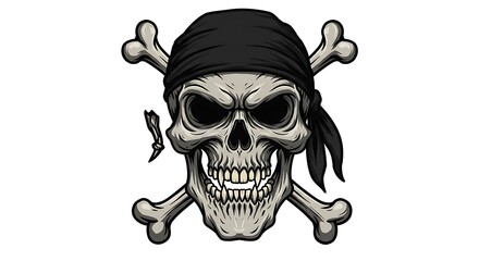 Fototapeta premium Pirate Skull with Bandana and Crossbones – Tattoo Vector Style 