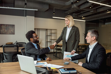 Team of lawyers working together and discussing case details