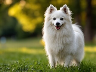 White dog posing in grassy field