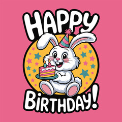 Happy Birthday Cute Bunny Rabbit with Cake
