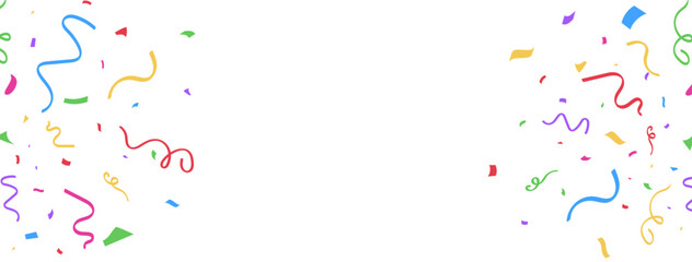 Confetti color falling on white background. Bright colorful tinsel. Party frame. Holiday design element. Festive firework. Carnival celebration. Birthday serpentine decor. Vector illustration