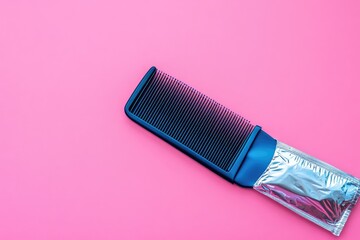 Dark blue comb & silver packet on pink