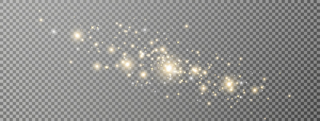 Glitter golden light and stars border. Christmas Holiday glow particle. Magic star effect. Sparkle bokeh. Shine luxury background. Festive party design. Twinkle flash. Fairy bulb. Vector illustration