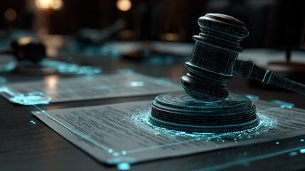 Fototapeta premium Digital gavel on legal documents