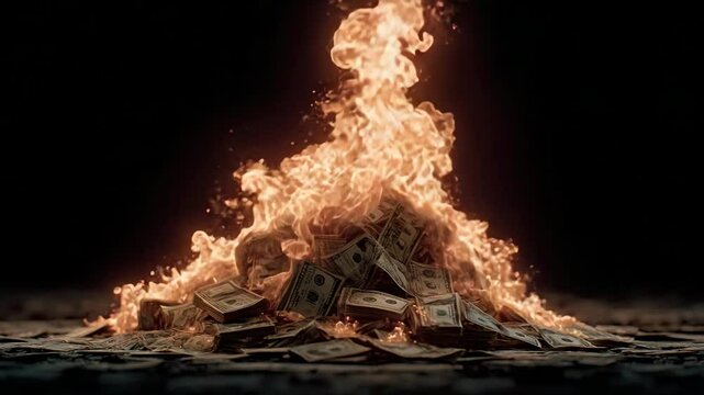 Burning pile of money