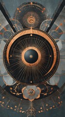 Fototapeta premium Geometric Precision: A Harmonious Arrangement of Shapes and Golden Details