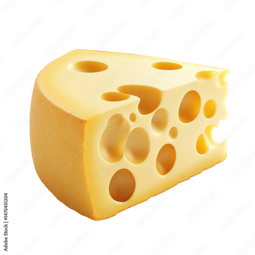 Poster single piece of cheese isolated on a transparent background showcasing texture and color contrast, s