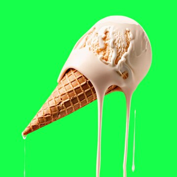 Melting ice cream cone delight animation, transparent 4K video, green screen