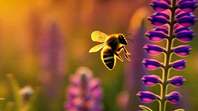 Purple pollinator bee during sunset