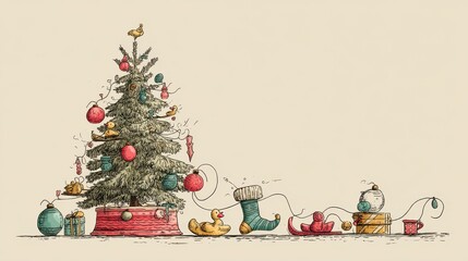 Charming christmas tree illustration with festive decorations.