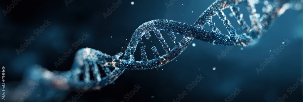 Poster floating abstract representation of a dna helix in a clean blue space evoking a sense of discovery a