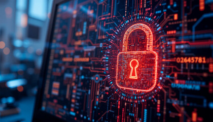 binary code data security concept with alert