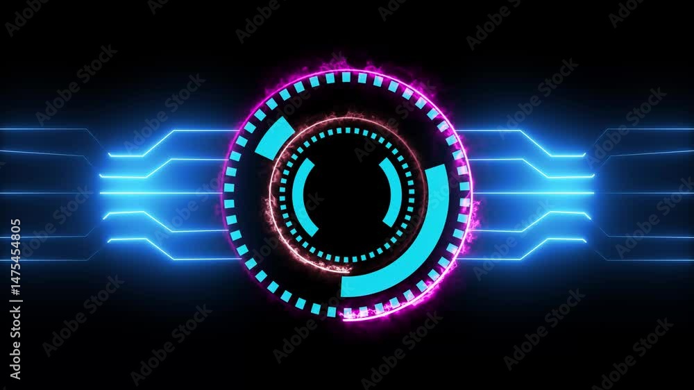 Poster hud circle, head-up display - hi-tech futuristic display. neon glowing radar icon animated on a blac
