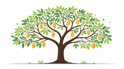 flat design of a leafy mango tree icon with trunk