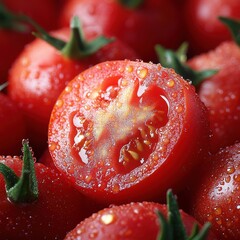 Fresh Juicy Sliced Red Tomato with Water Droplets - Healthy Cooking Ingredient