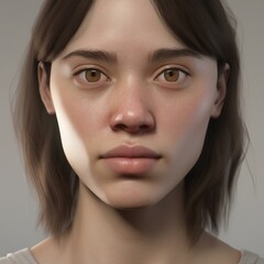 Obraz premium A highly detailed, hyper-realistic close-up portrait of an AI-generated human face. This digital artwork features lifelike skin textures, expressive eyes, and natural lighting.