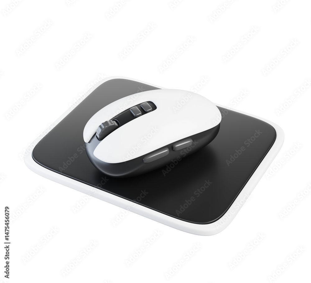 Aufkleber gamer computer mouse on pad cartoon 3d render icon. realistic cursor control device for home and off