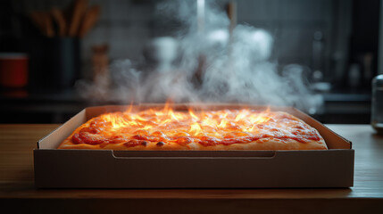 Hot pizza in baking tray