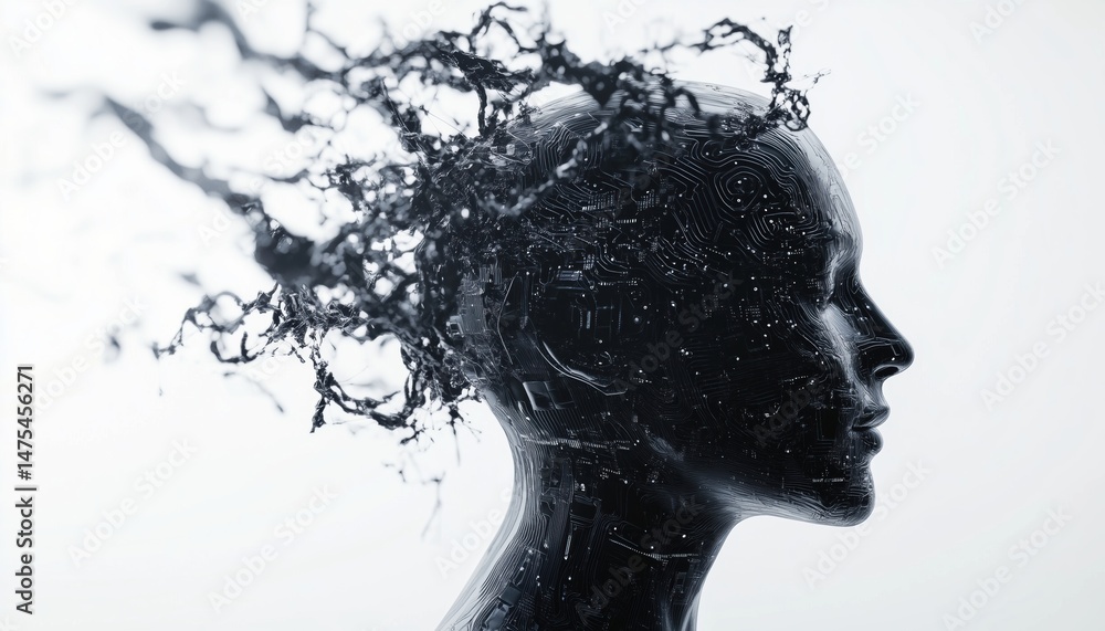 Aufkleber digital futuristic big data visualization and human brain machine learning enhanced by circuit elect