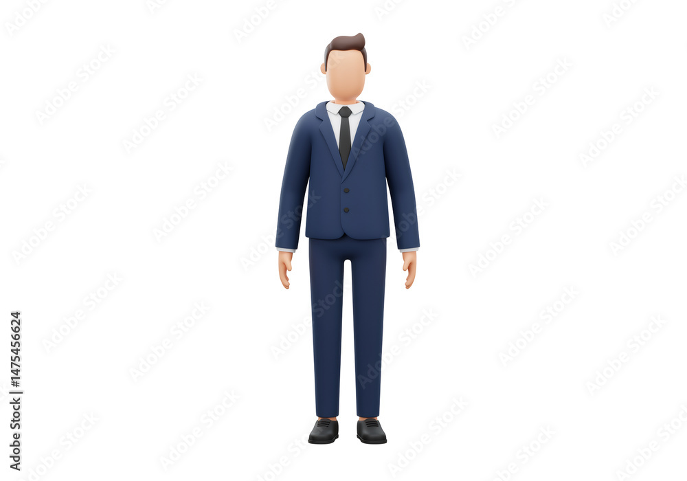 Fototapete ビジネス服装のネクタイの全身図を身に着けている立っている茶髪の男は透明な背景でレンダリングしました