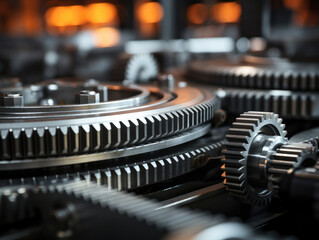 Closeup of complex interlocking metal gears