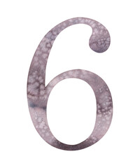 Watercolor illustration pink collection number six 6. Hand painted numbers alphabet watercolour drawing isolated background element. Creative design, sticker invitation, save the date card clipart