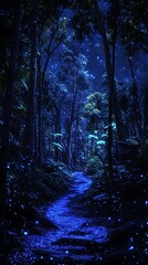 Fototapeta premium Enchanted forest path luminous night scene