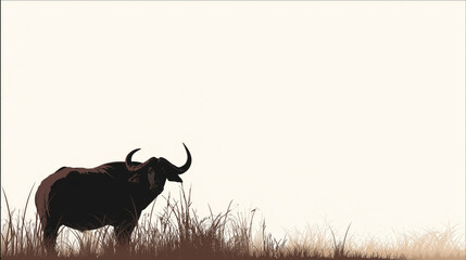 Buffalo silhouette in grassy savanna