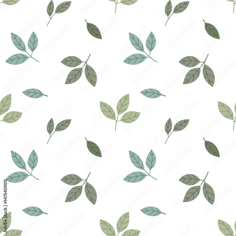 Wall mural vector pattern with leaves in simple flat style on white background.