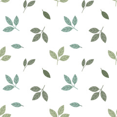 Vector pattern with leaves in simple flat style on white background.