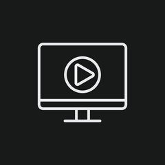 Monitor with Play Button on Black Background, Video Symbol